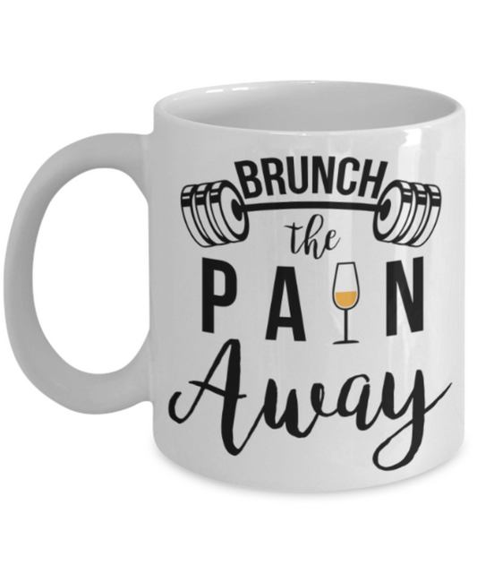 Beer Food Lovers mugs , Brunch the Pain away - White Coffee Mug Porcelain Tea Cup 11 oz - Great Gift