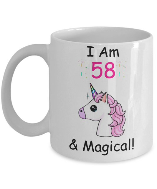 58th Birthday Gift for Women - I Am 58 & Magical Unicorn Mug - Funny White Porcelain Coffee 11 oz for Grandma, Mom, Sister, Best Friend, Women, Her - Queens are Born In 1962