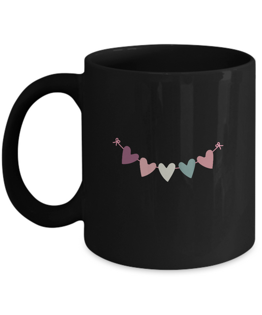 Valentine Hearts Lines Black coffee Mugs - Funny Valentines Black coffee mugs 11 oz