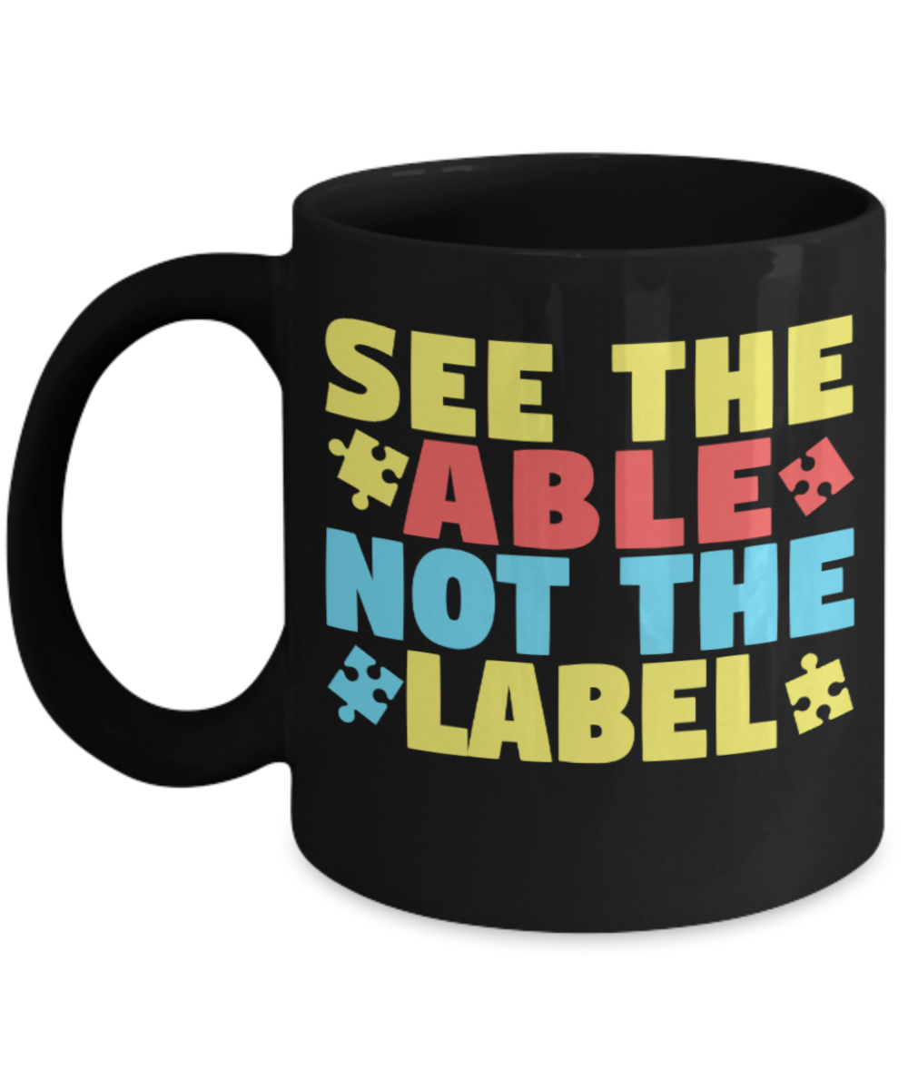 U S Veteran Lovers Mugs , See the Able not the Label - Black Coffee Mug Porcelain Tea Cup 11 oz - Great Gift