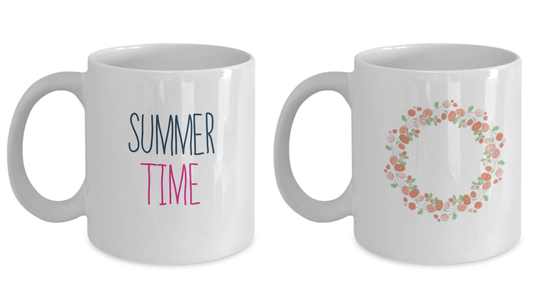 Summer Roses Coffee Mug/ Summer Time Mug Set -Summer White coffee mugs 11 oz