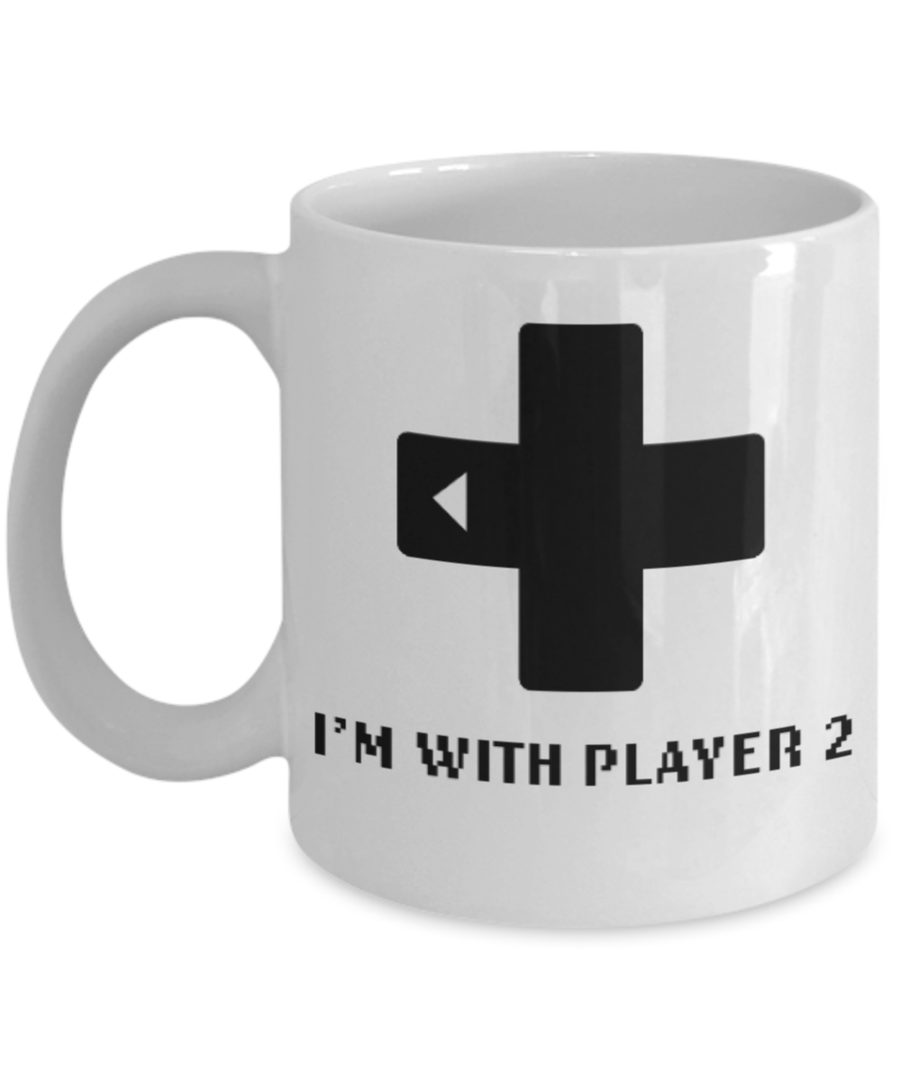 Games Lovers mugs, Player 2 - White Coffee Mug Porcelain Tea Cup 11 oz - Great Gift