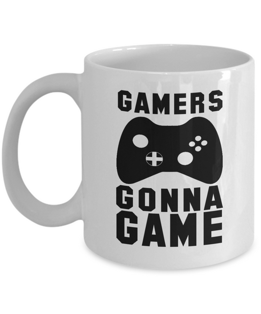 Gameboy Coffee Mug, Gamer's Gonna Game-White Porcelain Coffee Mug 11 oz for Gamer, son, Daughter, boyfriend, Girlfriend