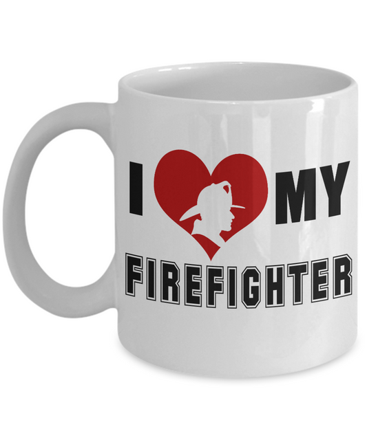 Firefighter Dad Coffee Mug, I Love Firefighter-White Porcelain Coffee Mug 11 oz For Firefighter, Dad,Son,Wife,Husband