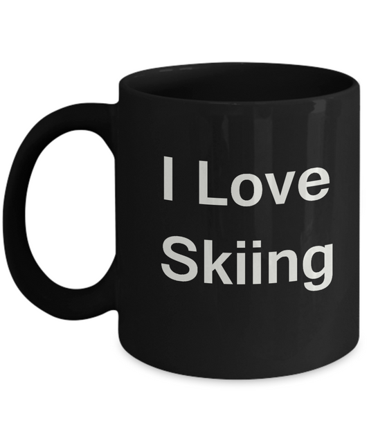 I Love Skiing coffee black mug - Porcelain Black Funny Coffee Mug, Black coffee mugs 11 oz