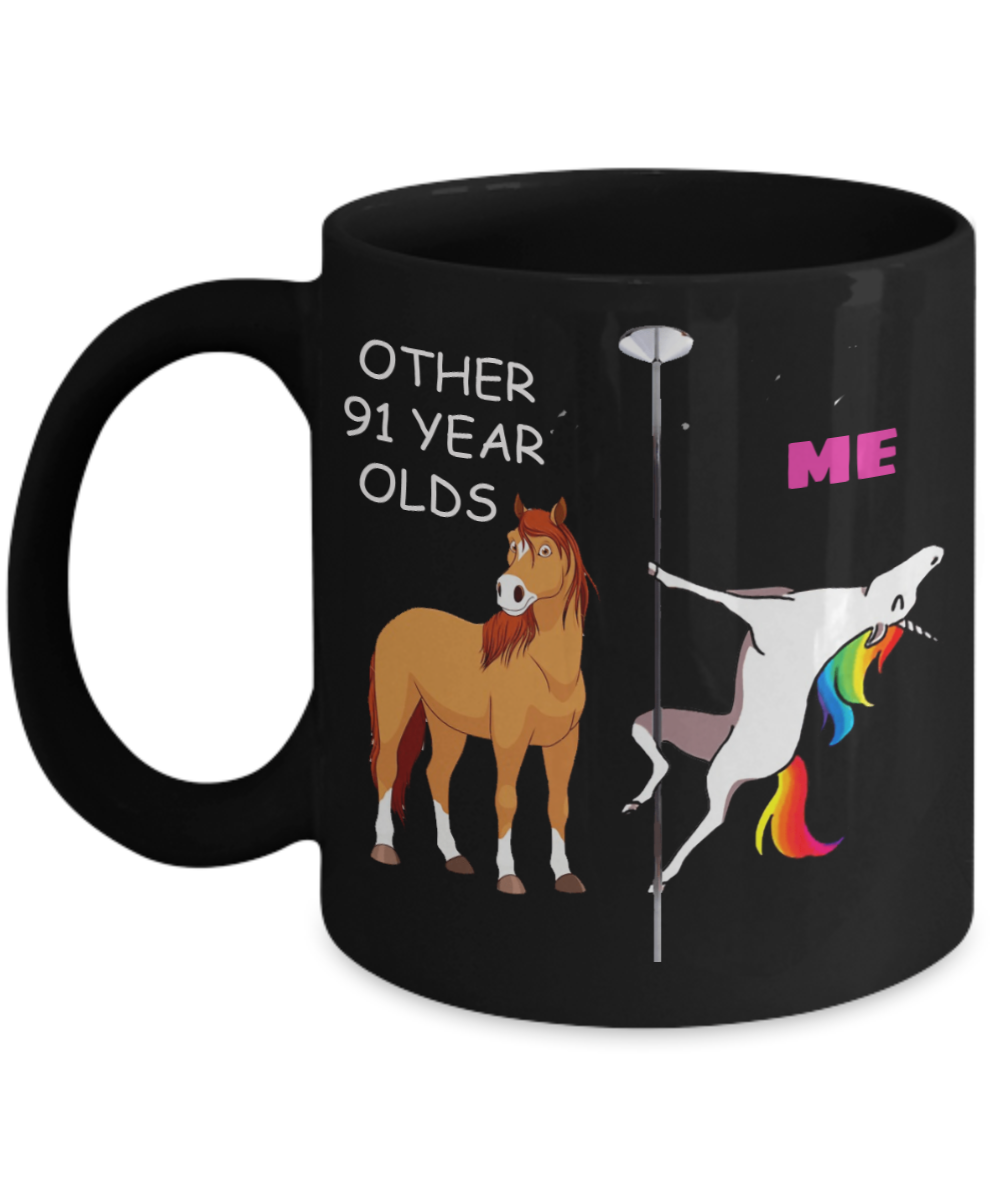 91st Birthday Gift for Women - Other 91 Year Olds Me Unicorn Coffee Mug - Black Porcelain Coffee 11 oz for Grandma, Mom, Sister, Best Friend, Women, Her - Born In 1929