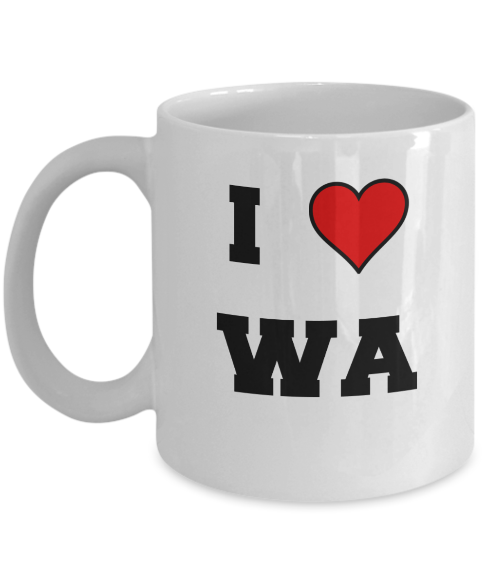 Washington Mug, I Love Washington WA Abbreviation USA States Ceramic Coffee Mug Tea Cup Gifts Mugs 11 oz Funny Mugs