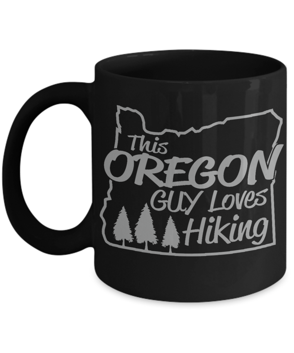 Hiker Camping Gift Coffee Mug, This Oregon Guy Loves Hiking-Black Porcelain Coffee Mug 11 oz For Father,Brother, Boyfriend,Hiker,Camping mug