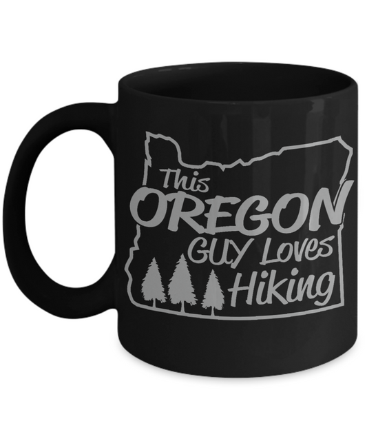 Hiker Camping Gift Coffee Mug, This Oregon Guy Loves Hiking-Black Porcelain Coffee Mug 11 oz For Father,Brother, Boyfriend,Hiker,Camping mug