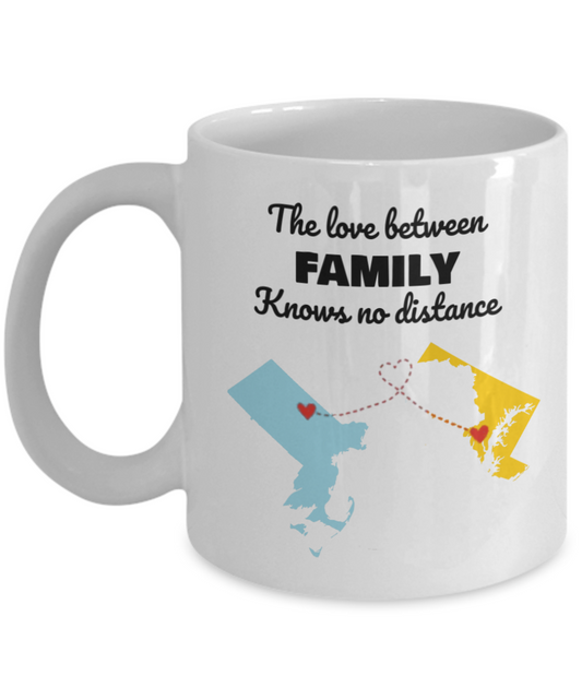 Maryland Massachusetts Gifts | Long Distance State Coffee Mug | State to State | Away From Hometown Family | Moving Away Mug