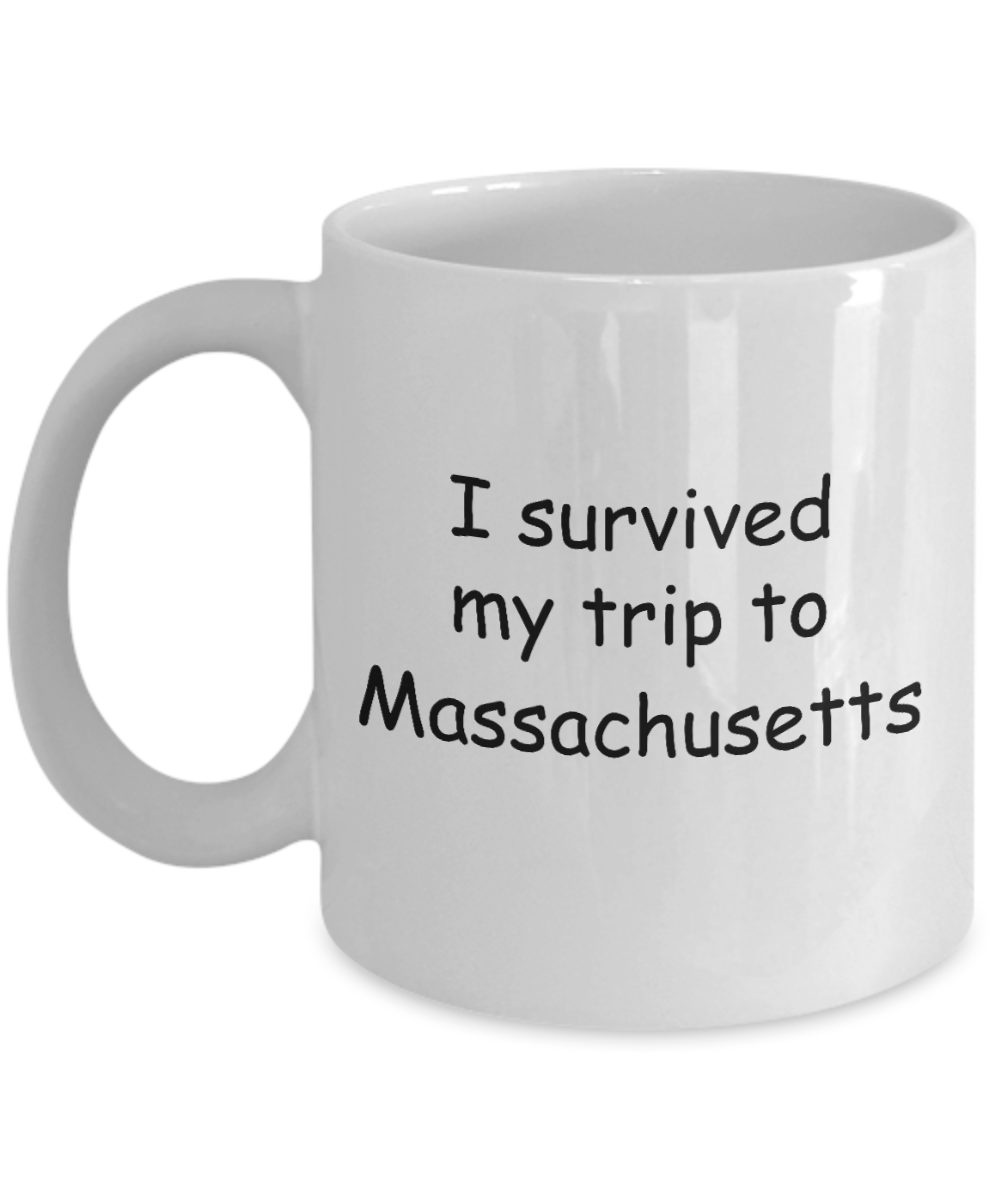 Patriotic coffee mugs , I survived my trip to Massachusetts - White Coffee Mug Tea Cup 11 oz Gift
