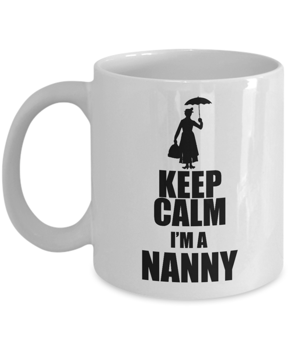 Pregnancy Reveal Coffee Mug, Keep Calm I'm A Nanny-White Porcelain Coffee Mug 11 oz for Grandma, Pregnancy, announcement, Birthday