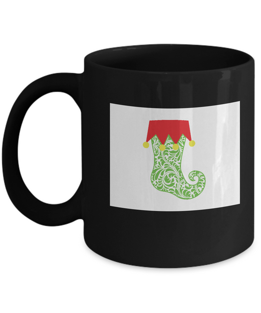 Pattern Stocking Green Black Mugs - Funny Christmas Kids Gifts Black mugs 11 oz