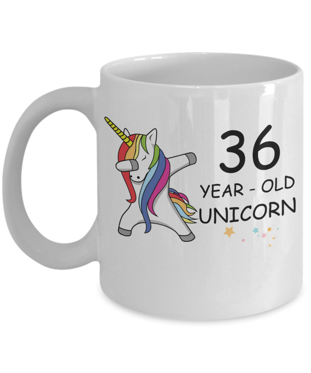 Unicorn Birthday gift 36th Birthday Gift for Women - 36 Year Old Unicorn Dabbing Mug - Funny White Porcelain Coffee 11 oz, 36th Anniversary Bday Gift for Grandma, Mom, Sister, Bestie - Legends are Born In 1984