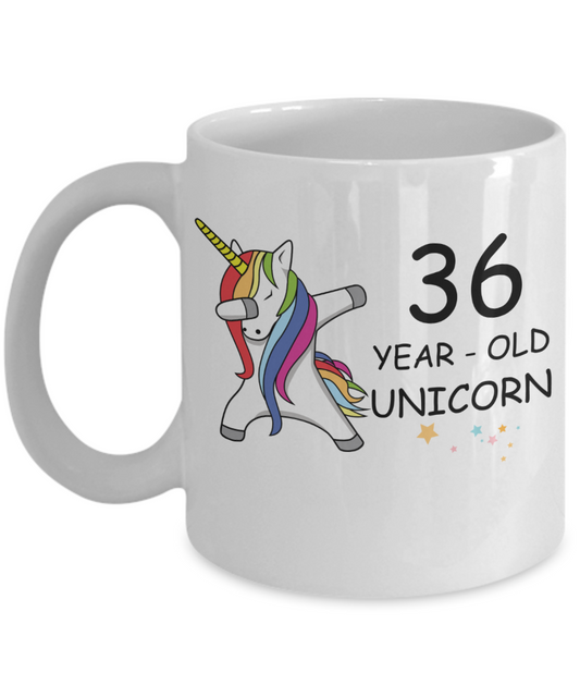 Unicorn Birthday gift 36th Birthday Gift for Women - 36 Year Old Unicorn Dabbing Mug - Funny White Porcelain Coffee 11 oz, 36th Anniversary Bday Gift for Grandma, Mom, Sister, Bestie - Legends are Born In 1984