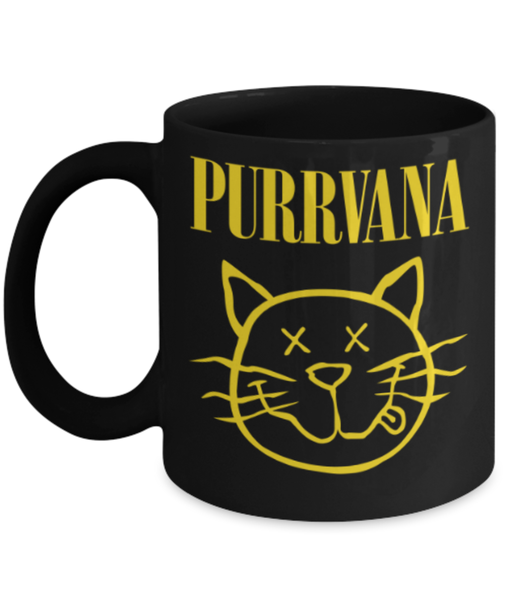 Gift gor dog lovers , Purrvana - Black Coffee Mug Porcelain Tea Cup 11 oz - Great Gift