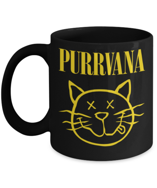 Gift gor dog lovers , Purrvana - Black Coffee Mug Porcelain Tea Cup 11 oz - Great Gift