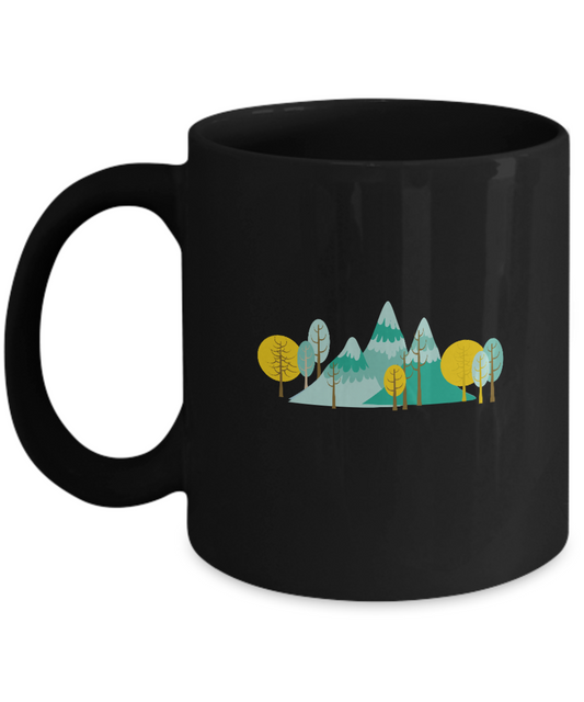 Mountain Trees Black Mugs - Funny Christmas Kids Gifts -  Best Office Mug & Birthday Gifts 11 oz