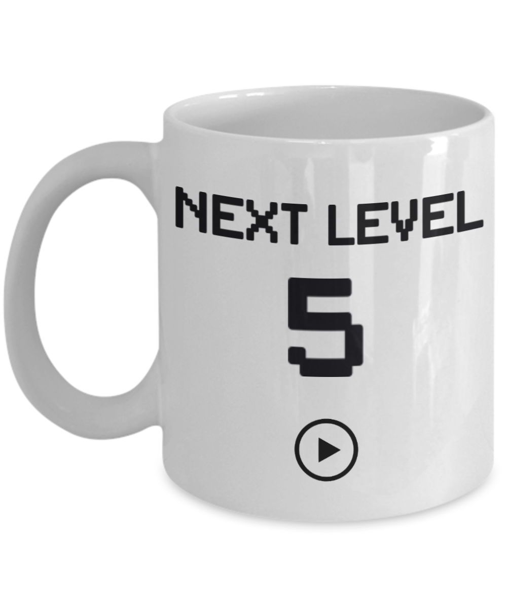 5th Birthday Gift Coffee Mug For Kids, Next Level 5, Gamer Coffee Mug, Birthday Mug- White Porcelain Coffee Mug 11 Oz Funny Quotes Coffee Mug