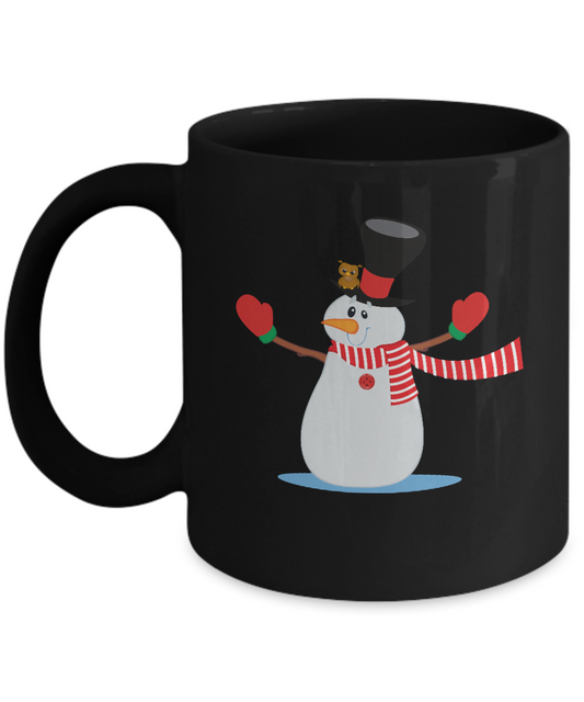Snowman Black Mugs - Funny Valentines day Gifts - Funny Christmas Black coffee mugs 11 oz