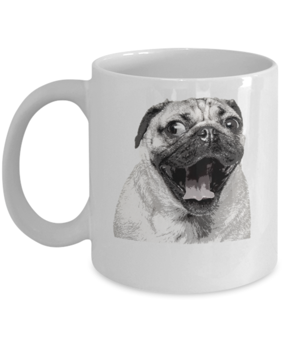 Gift gor dog lovers , Pug Life - White Coffee Mug Porcelain Tea Cup 11 oz - Great Gift