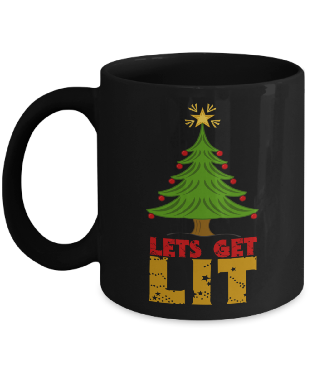 Christmas gift ideas, Let's get Lit - Funny Black Porcelain Coffee Mug Cute Ceramic Cup 11 oz