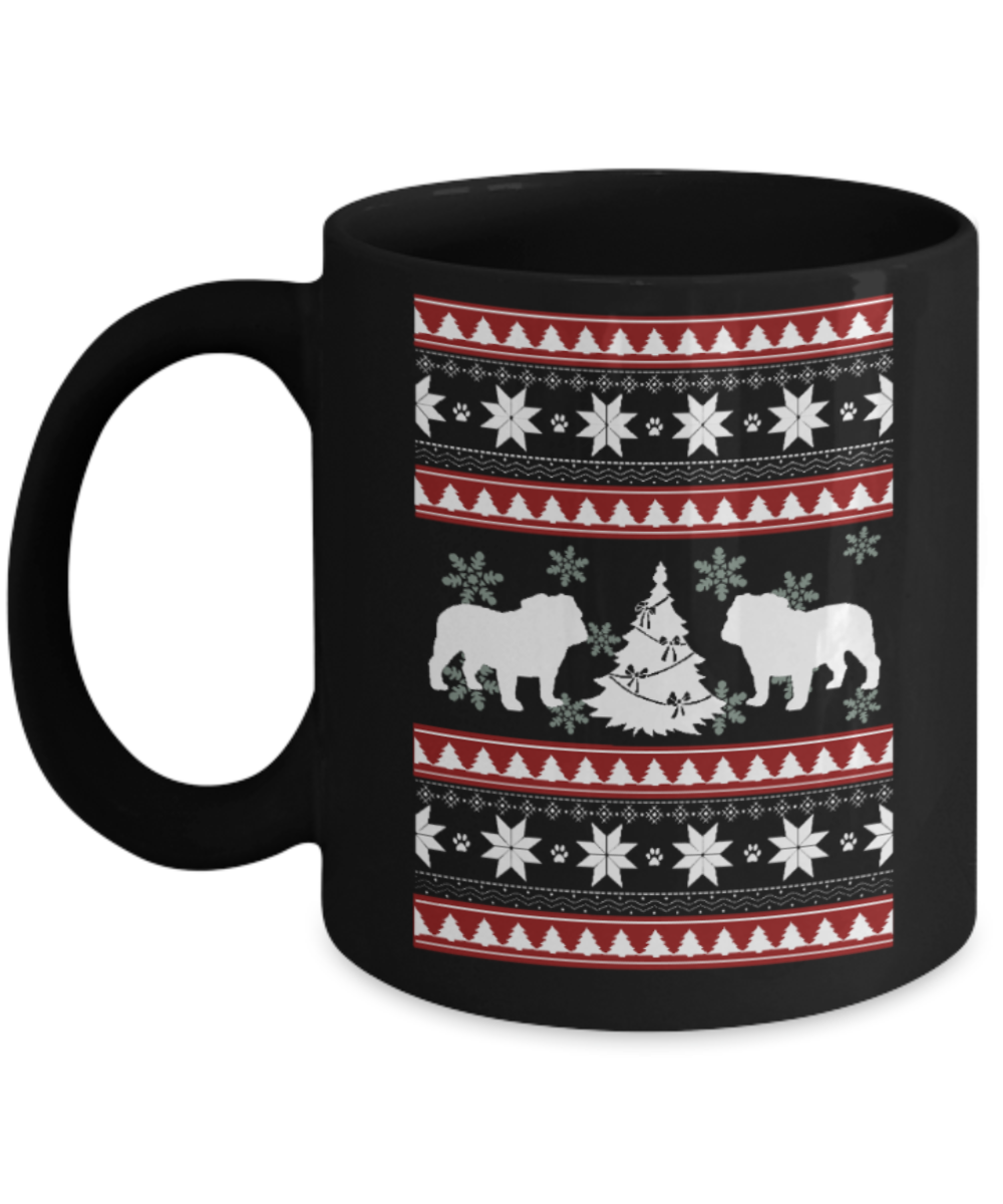 Gift gor dog lovers,  Christmas Dogs - Black Coffee Mug Porcelain Tea Cup 11 oz - Great Gift