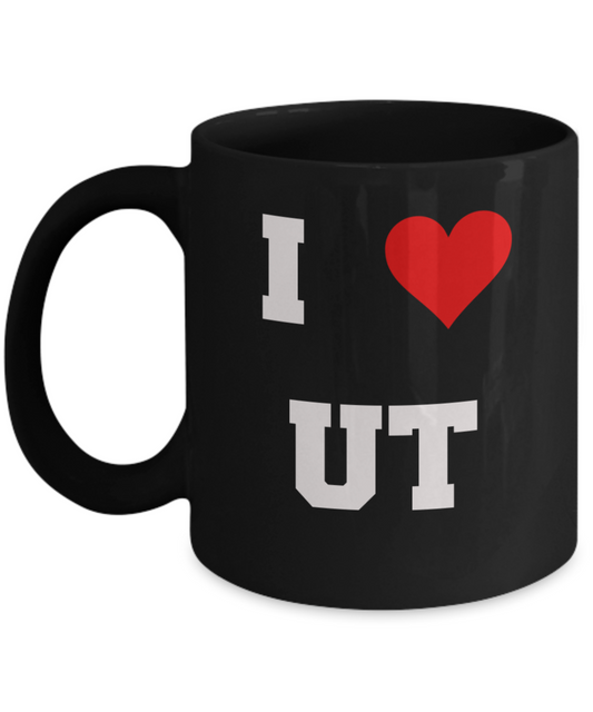 Utah Mug, I Love Utah UT Abbreviation USA States Ceramic Black Coffee Mug Tea Cup Gifts Mugs 11 oz Funny Mugs