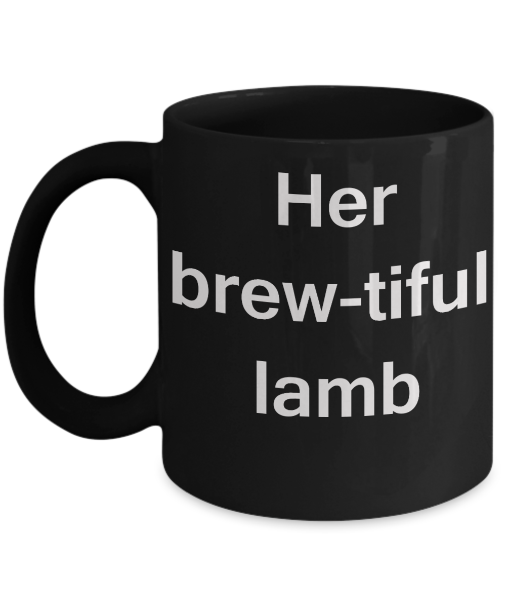 Lamb Lovers mugs - Her Brew-tiful Lamb - Black Porcelain Coffee Cup,Premium 11 oz Funny Mugs Black coffee cup Gifts Ideas