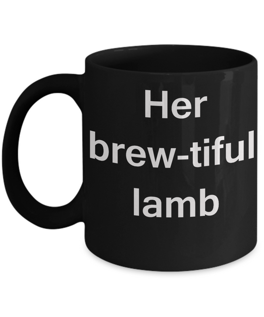 Lamb Lovers mugs - Her Brew-tiful Lamb - Black Porcelain Coffee Cup,Premium 11 oz Funny Mugs Black coffee cup Gifts Ideas