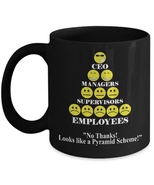 World's Best Boss Coffee Mug, No Thanks Looks Like A Pyramid Scheme-Black Porcelain Coffee Mug 11 oz For Business Man,Entrepreneur, Boss, CEO