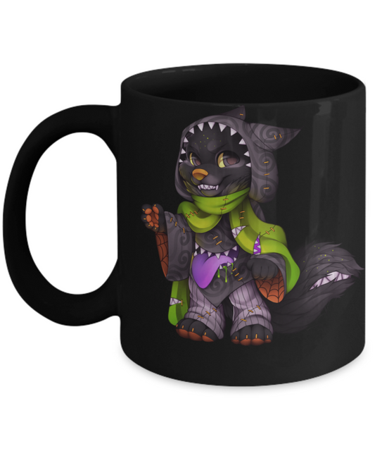 Halloween Wolf Mug - Black Porcelain Coffee Cup,Premium 11 oz Black coffee cup
