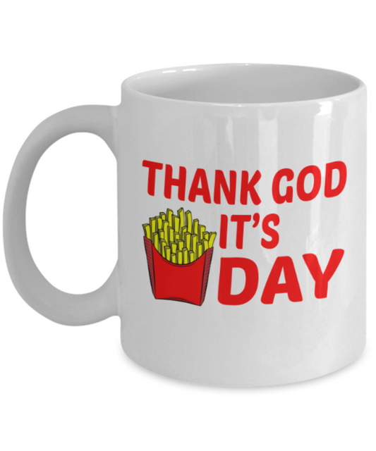 Food Lovers mugs , It's Fryday - White Coffee Mug Porcelain Tea Cup 11 oz - Great Gift