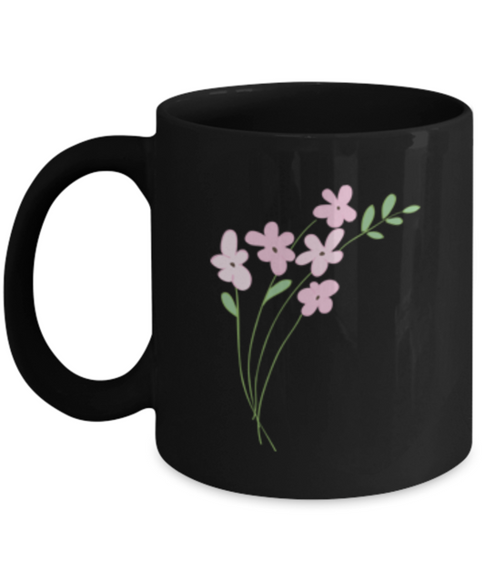 Bouquet Sprigs Pink 2 Smooth Black Mugs - Funny Black coffee mugs 11 oz