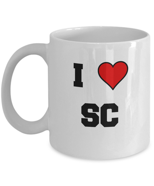 South Carolina Mug, I Love South Carolina SC Abbreviation USA States Ceramic Coffee Mug Tea Cup Gifts Mugs 11 oz Funny Mugs