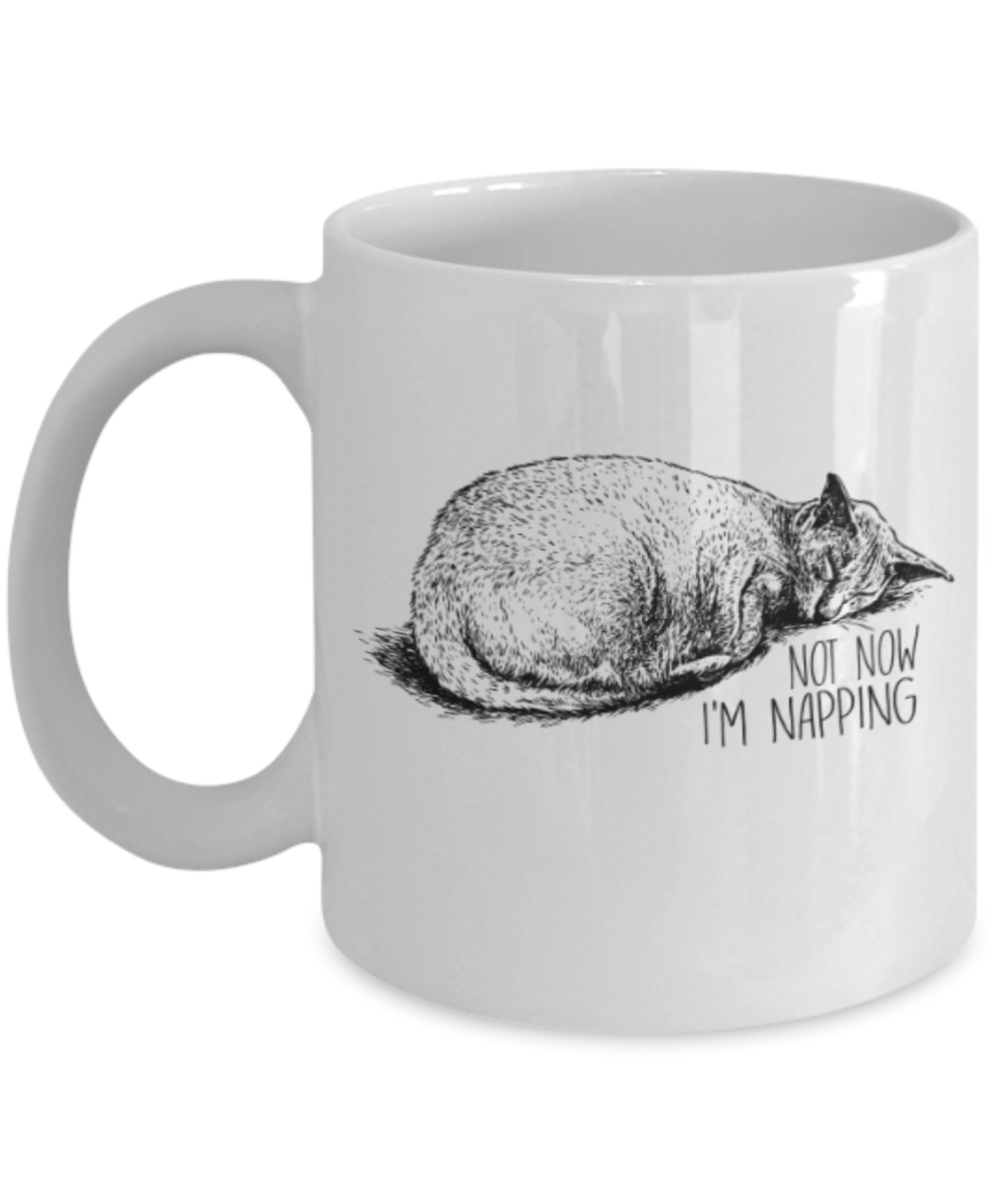 Gift gor cat lovers , Im napping - White Coffee Mug Porcelain Tea Cup 11 oz - Great Gift