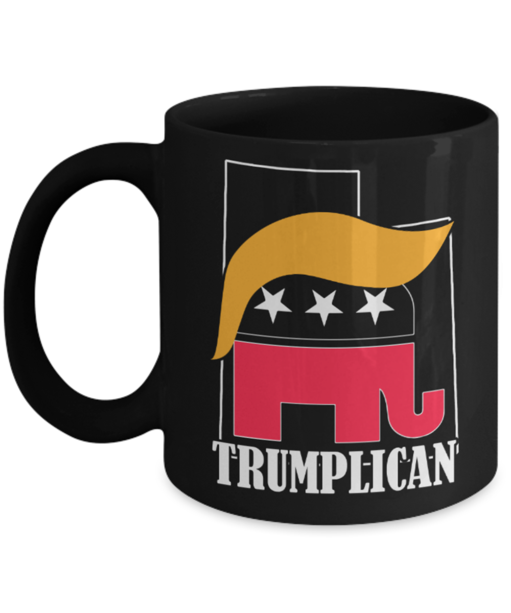 Trumplican - Black Coffee Mug Porcelain Tea Cup 11 oz - Great Gift