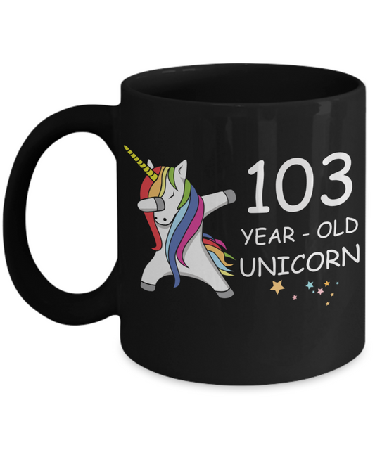 103rd Birthday Gift for Women - 103 Year Old Unicorn Dabbing Mug - Funny Black Porcelain Coffee 11 oz for Grandma, Mom, Sister, Best Friend, Women, Her - Legends are Born In 1917