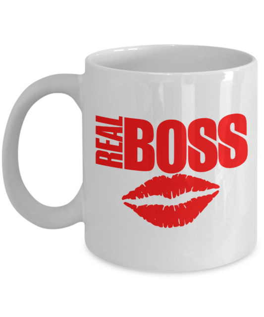 Aneversery gift - Real Boss - Funny White Porcelain Coffee Mug Cute Ceramic Cup 11 oz