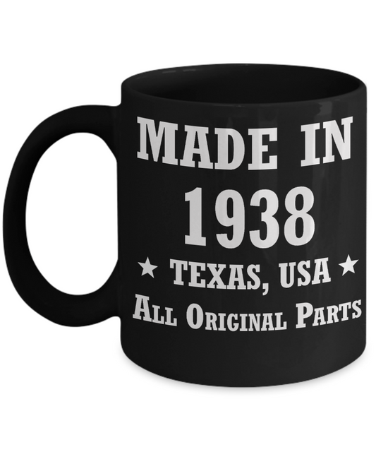 80th birthday gifts for men/women, Texas 1938 Birthday Gift Mugs - Made in 1938 All Original Parts - Best 80th Birthday Gifts for family Ceramic Cup Black, Funny Mugs Gift Ideas 11 Oz