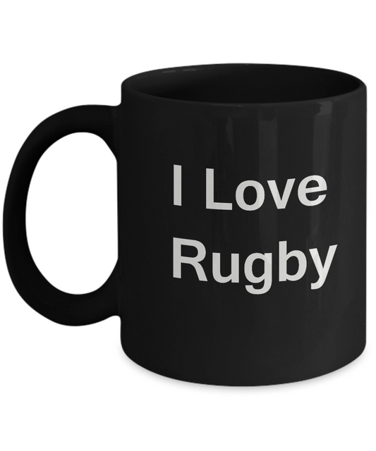 I Love Rugby coffee black mug - Porcelain Black Black coffee mugs 11 oz