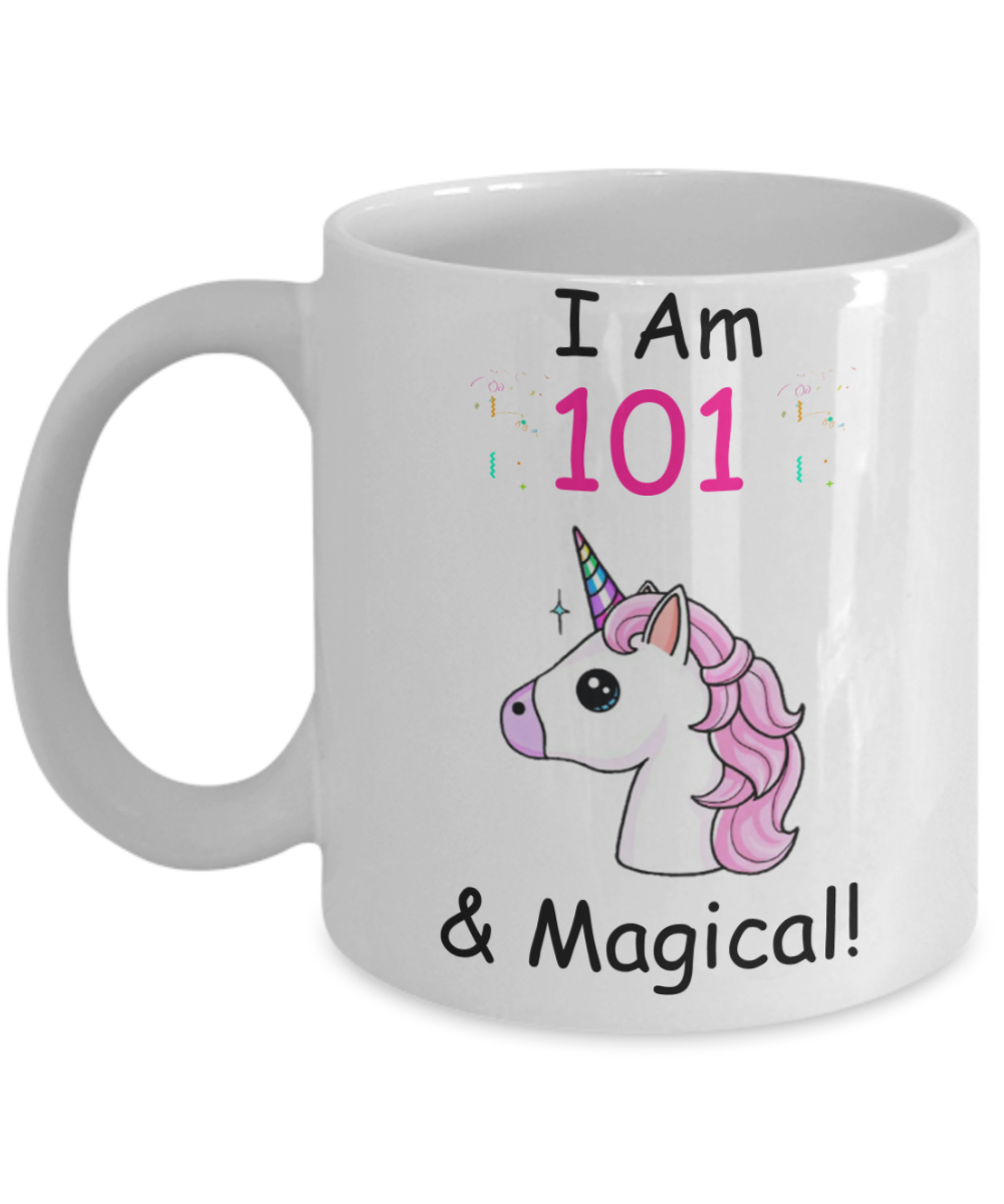 Unicorn Birthday gift 101st Birthday Gift for Women - I Am 101 & Magical Unicorn Mug - Funny White Porcelain Coffee 11 oz - Born In 1919
