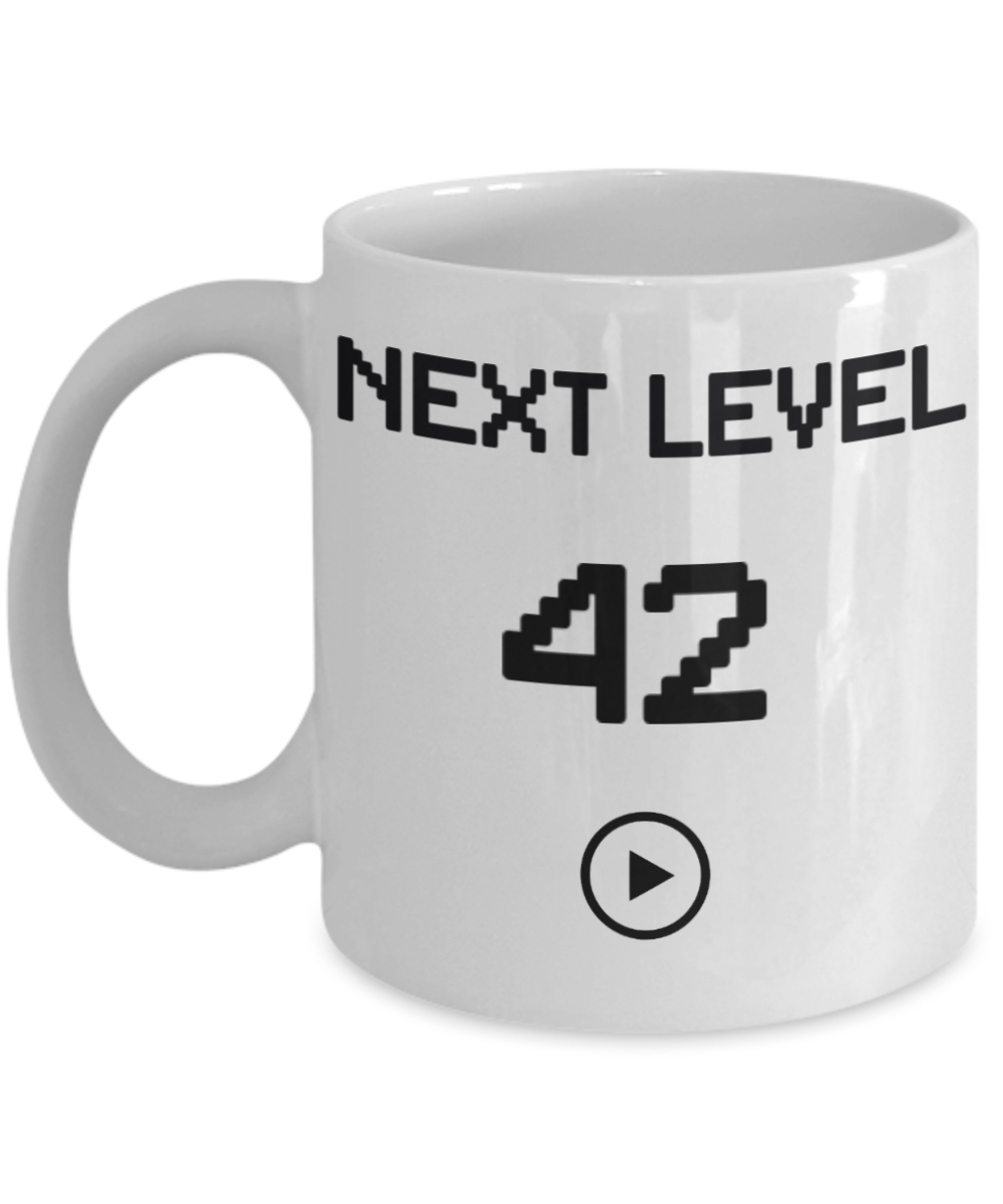 42nd Birthday Special Gift Coffee Mug, Next Level 42, Gamer Coffee Mug, Birthday Mug- White Porcelain Coffee Mug 11 Oz Funny Quotes Coffee Mug