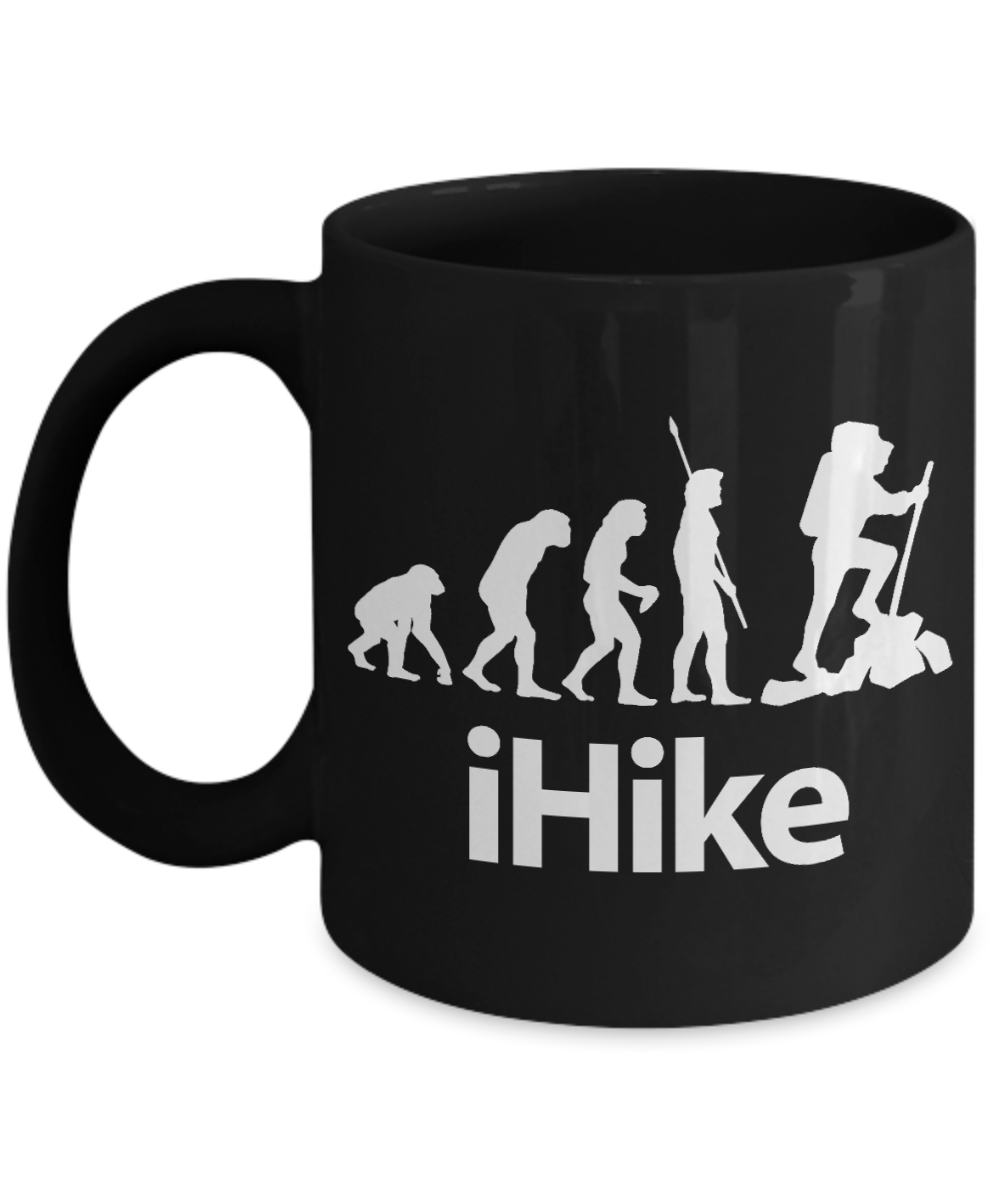 Hiker Camping Gift Coffee Mug, Evolution Of Hiking-Black Porcelain Coffee Mug 11 oz For Father, Brother,Sister,Friend, Mother,Hiker,Camping mug