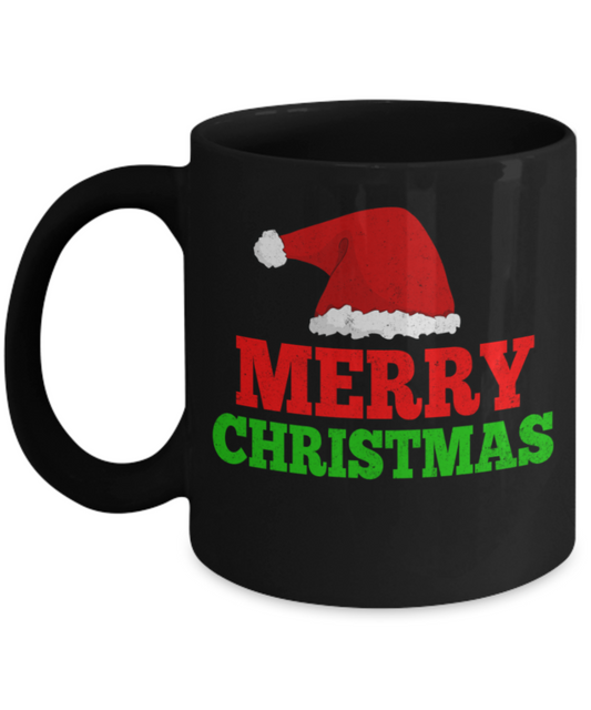 Christmas gift ideas, Merry Christmas - Funny Black Porcelain Coffee Mug Cute Ceramic Cup 11 oz