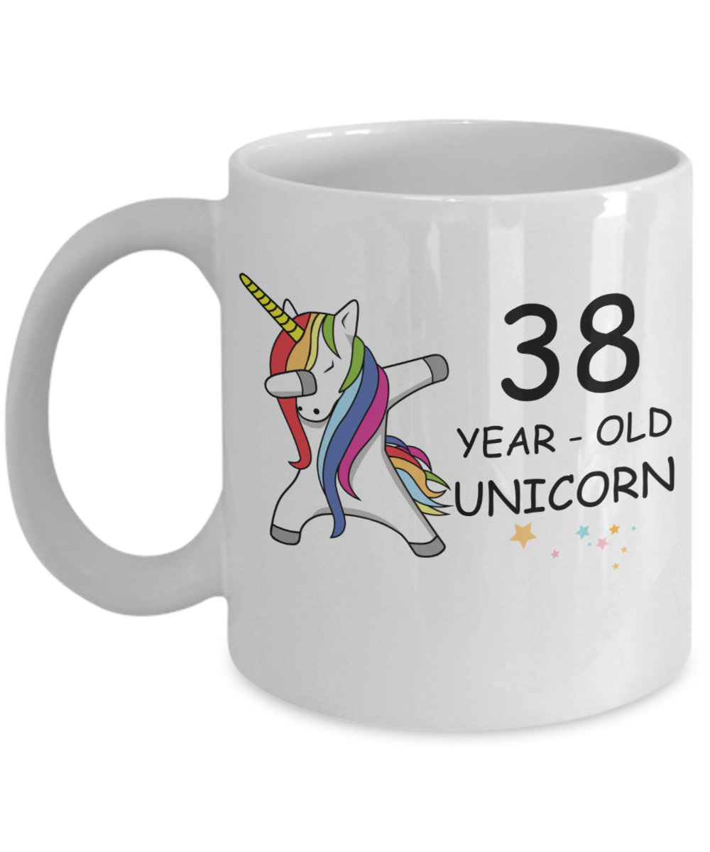 Unicorn Birthday gift 38th Birthday Gift for Women - 38 Year Old Unicorn Dabbing Mug - Funny White Porcelain Coffee 11 oz, 38th Anniversary Bday Gift for Grandma, Mom, Sister, Bestie - Legends are Born In 1982