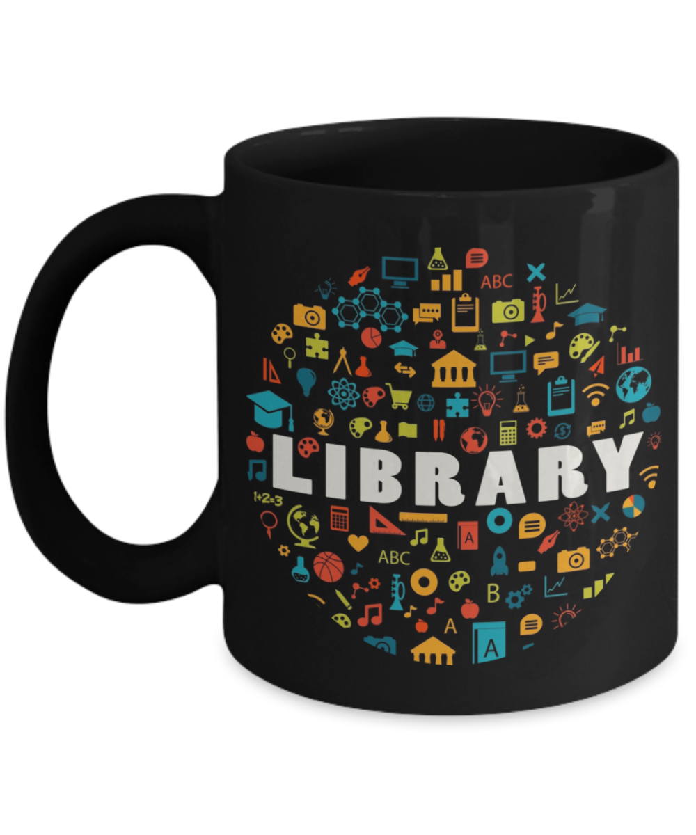 Library Coffee Mug- Black Porcelain Coffee Cup,Premium 11 oz White coffee cup