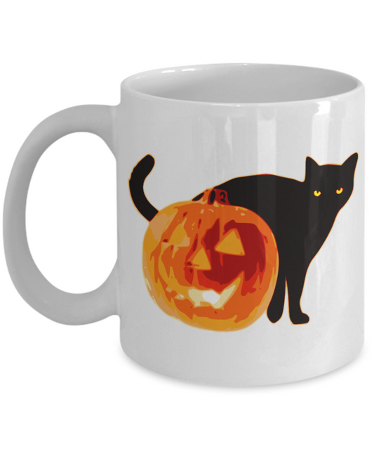 Halloween Cat Mug - White Porcelain Coffee Cup,Premium 11 oz White coffee cup