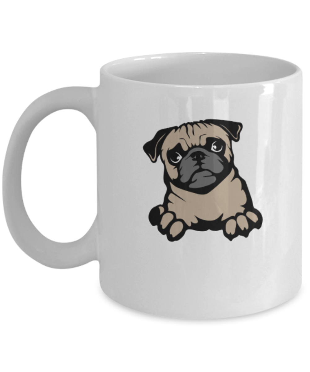 Gift gor dog lovers , Pugs not drugs - White Coffee Mug Porcelain Tea Cup 11 oz - Great Gift