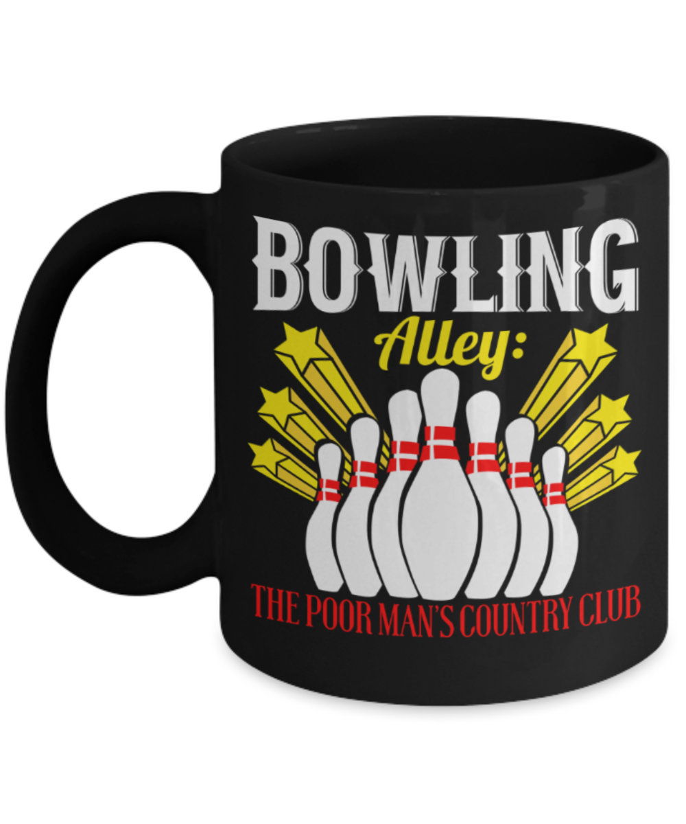 Bowling lovers mugs, Bowling Alley - Funny Black Porcelain Coffee 11 oz